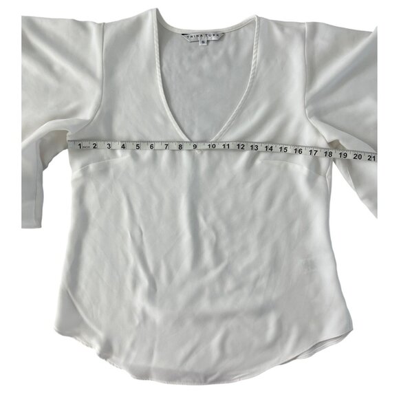 Trina Turk Moore‎ Crepe Top V-Neck Draped White Size Small Flowy Boho  $178 - Picture 6 of 9